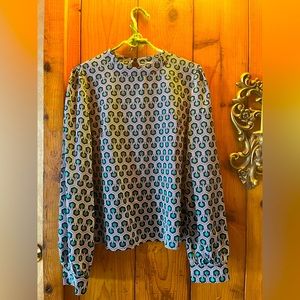 Navy Blue & Green Geometric Blouse